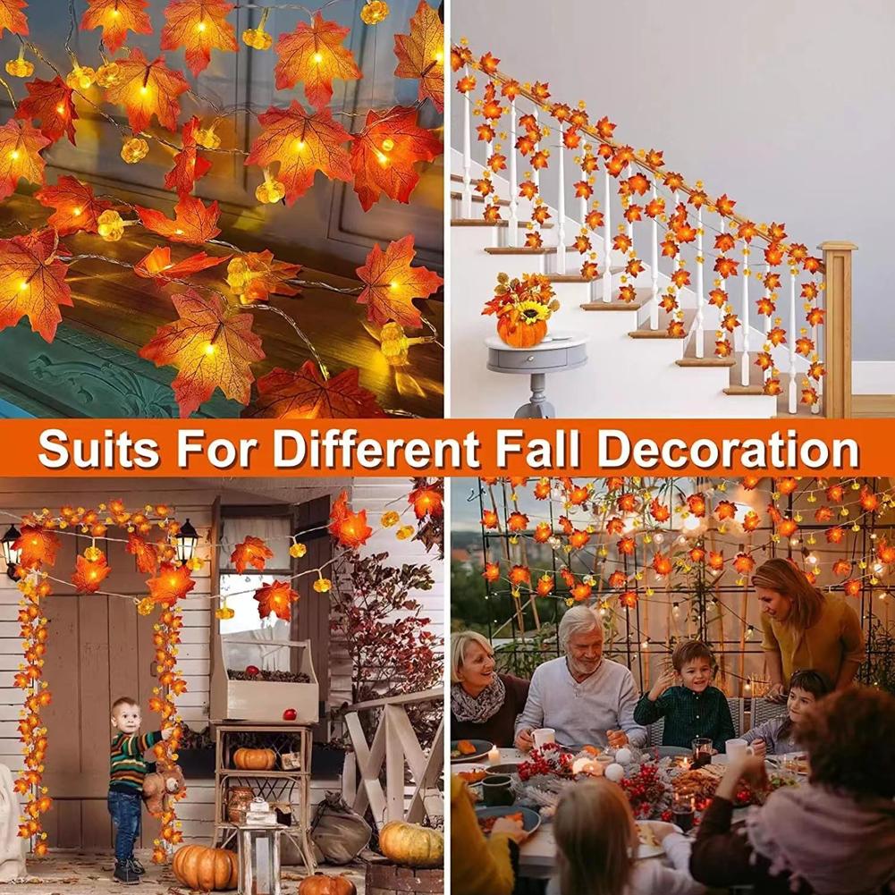 Outdoor Lighting Battery Operated - LED Maple Leaf Flat Pumpkin String