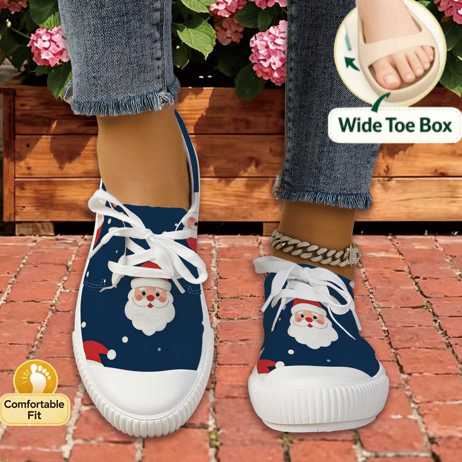 Outdoor Lighting Uplight - Women Santa Print Lace Up Casual