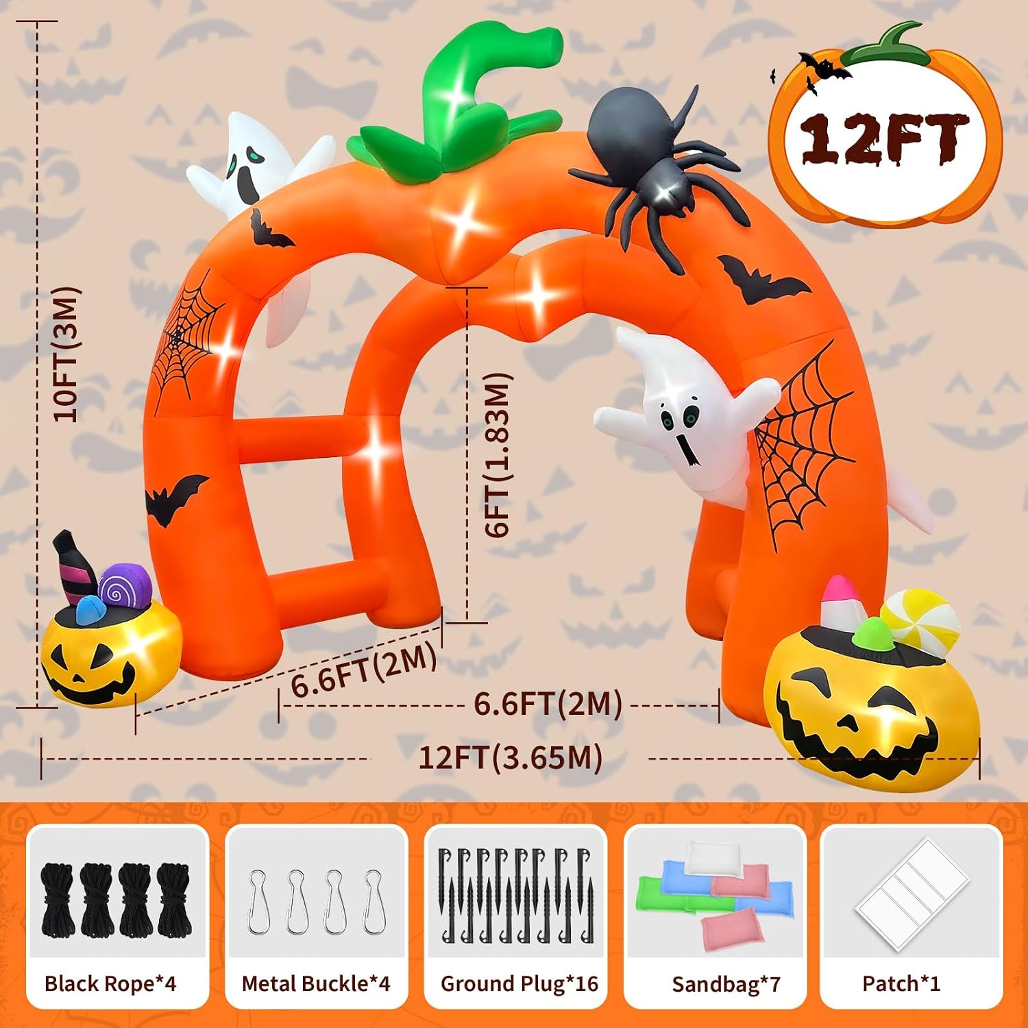 12FT Giant Pumpkin Ghost Hallo - Outdoor Lighting Halloween recension och pris