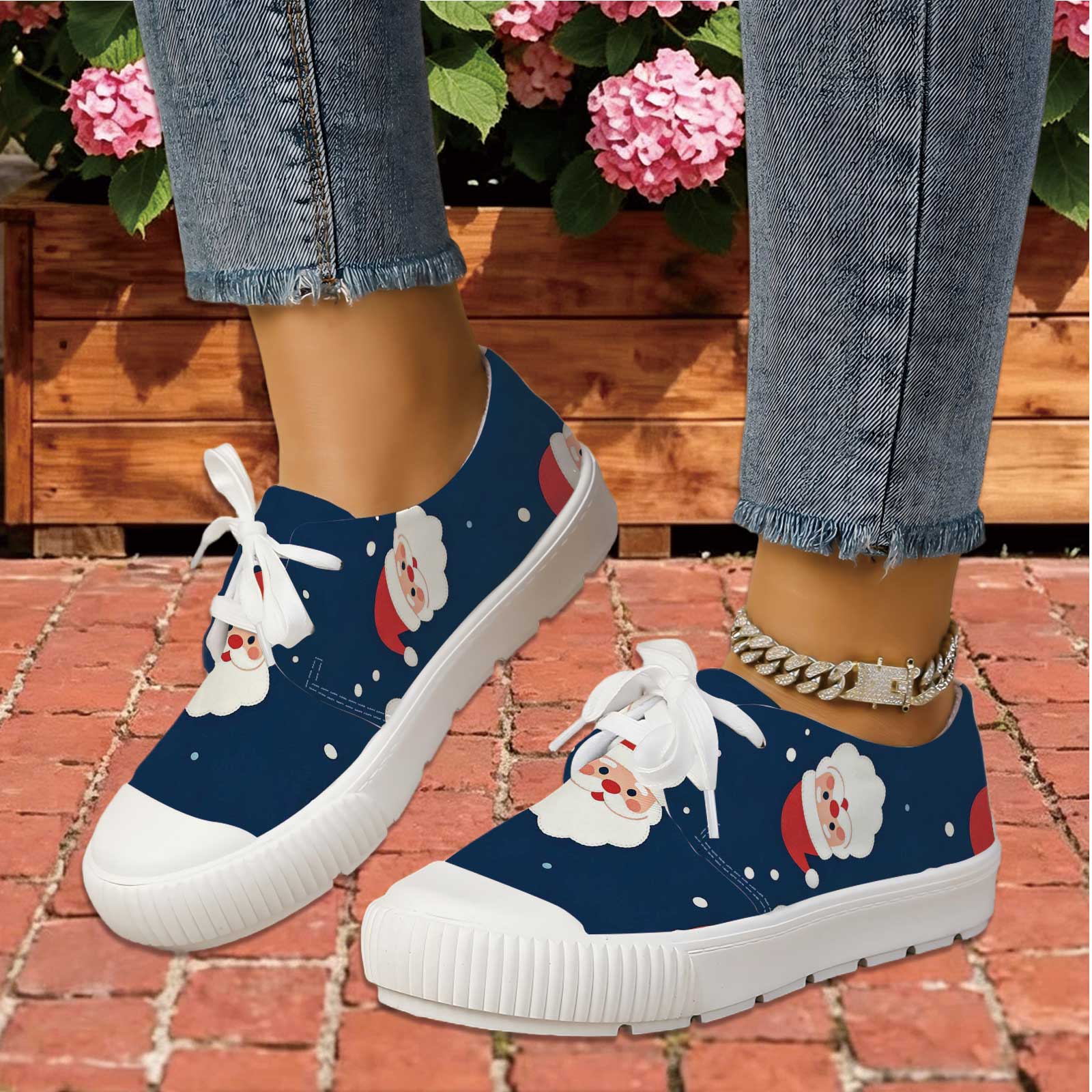 Women Santa Print Lace Up Casu - Outdoor Lighting Uplight recension och pris