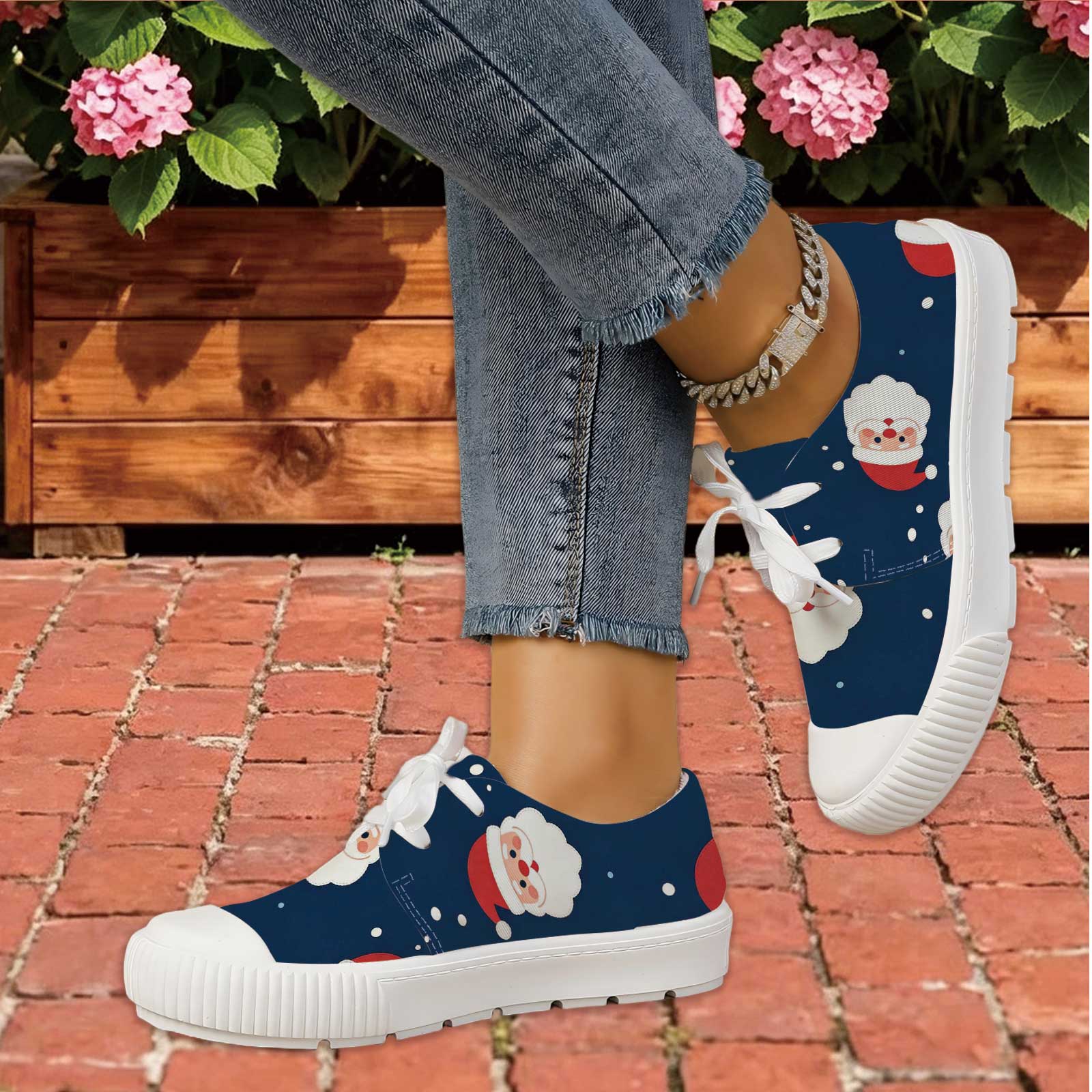 Women Santa Print Lace Up Casu - Outdoor Lighting Uplight recension och pris